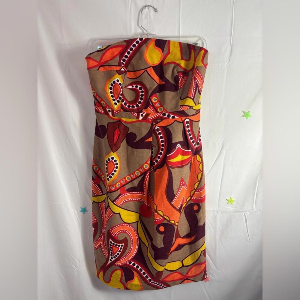 Brown with Multicolor Paisley Boho Retro Strapless Mini Dress Women's Size 6